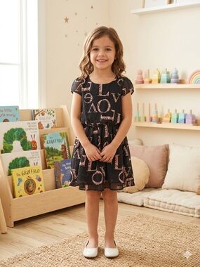 Take 50% OFF-Disorderly Kids Girls Black Dress with Pink Letter Print, Size-M(8)